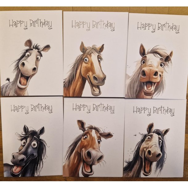 Kort med glad hest - fdselsdag