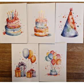 Kort Fdselsdag - Akvarel