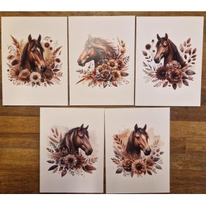 Kort med Brun hest med blomster