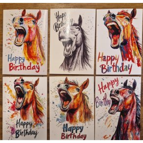 Kort med grinende hest - fdselsdag