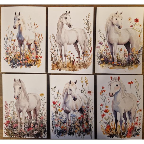 Kort med Hvid hest i blomster